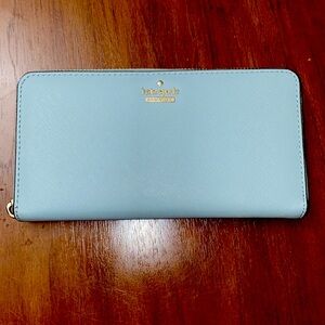 Kate Spade Wallet in Mint Blue/Green with Black & White Stripe Accents